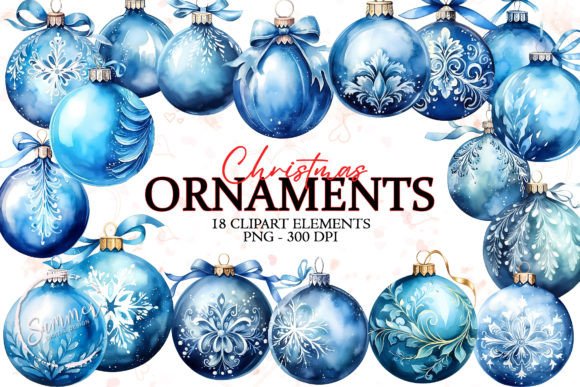 Download Christmas Balls, Blue Watercolor Clipart - Art Collection