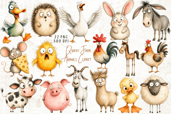 Download Quirky Farm Animals Clipart PNG - Art Collection