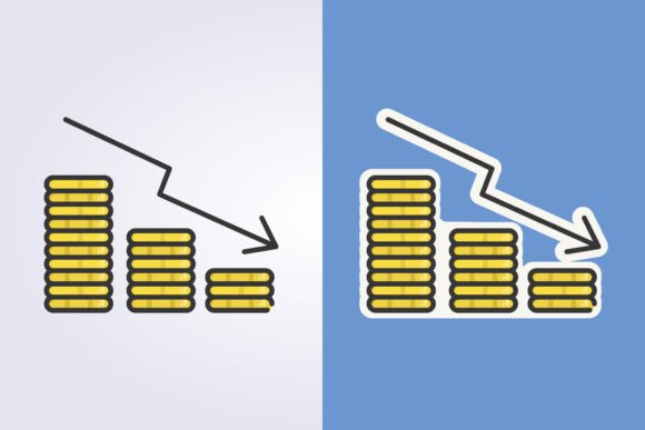 Download Declining Coin Bar Chart with Stack Coin - Art Collection