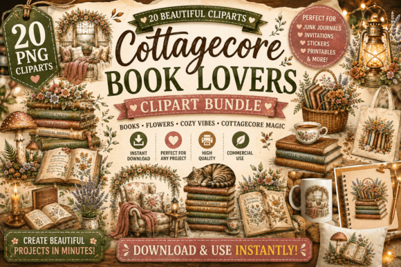 Download Cottagecore Book Lovers Clipart Bundle - Art Collection
