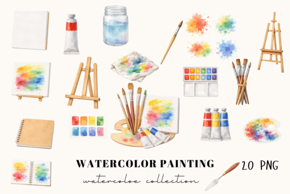 Download Watercolor Painting Tools Clipart Set - Art Collection