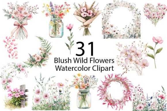 Download Blush Wild Flowers Watercolor Clipart - Art Collection