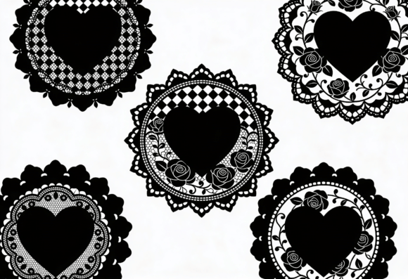 Download Black Lace Heart Doily SVG Bundle Rose - Art Collection