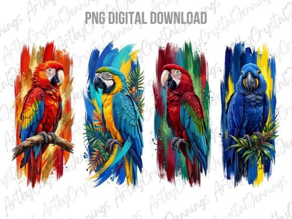 Download Colorful Tropical Parrot Brushstroke PNG - Tropical Collection