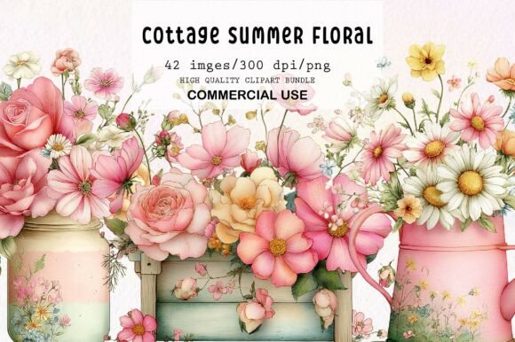 Download Whimsical Cottage Summer Floral Clipart - Art Collection