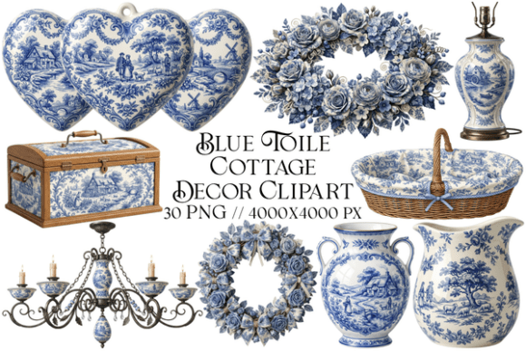 Download Blue Toile Cottage Decor Clipart - Art Collection