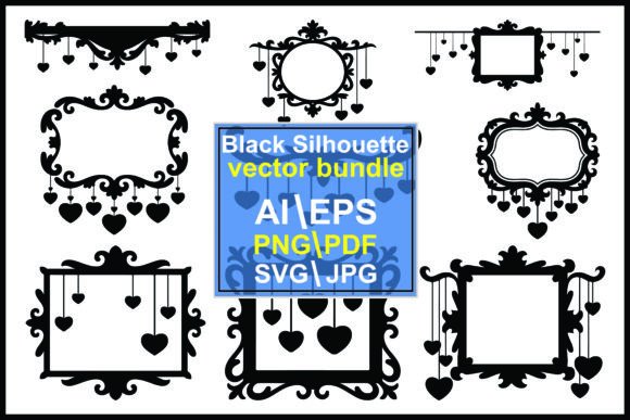 Download Black Ornate Frames with Hanging Hearts - Art Collection