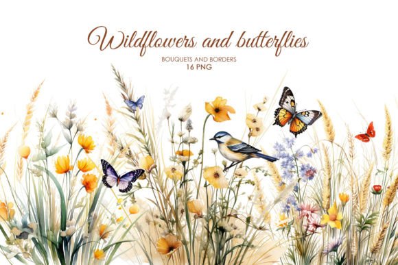 Download Boho Wild Flowers and Birds Clipart. - Art Collection