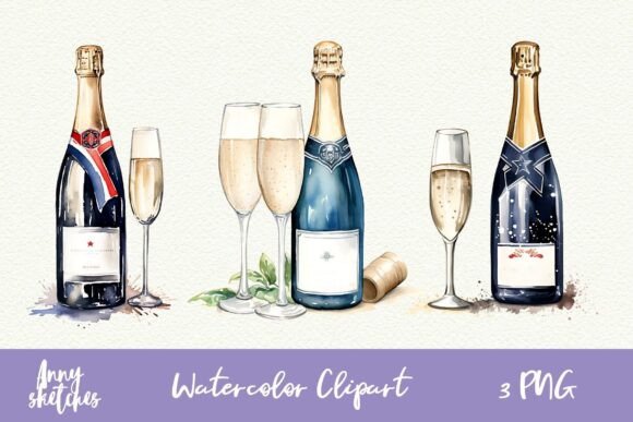 Download Champagne Bottle and Glass Clipart PNG - Art Collection
