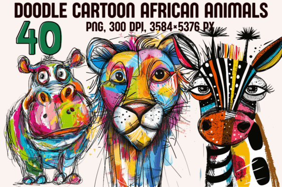 Download Doodle Cartoon African Animals - Art Collection