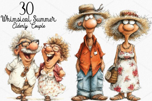 Download Whimsical Summer Elderly Couple Clipart - Art Collection