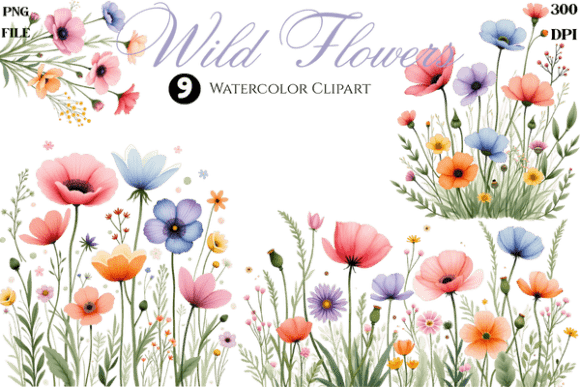 Download Watercolor Wild Flowers Cliparts Bundle - Art Collection