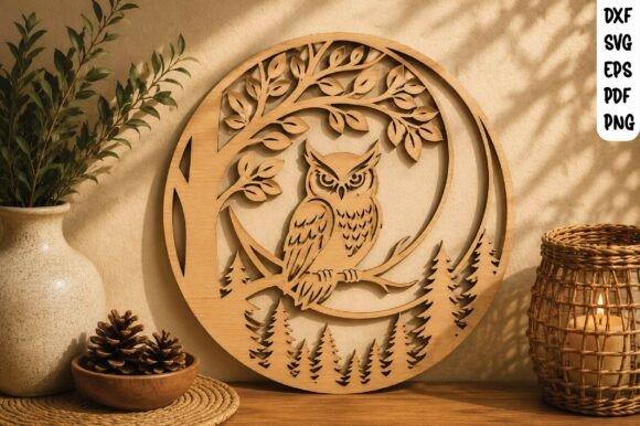 Download Owl in Forest Wooden Wall Art SVG - Art Collection