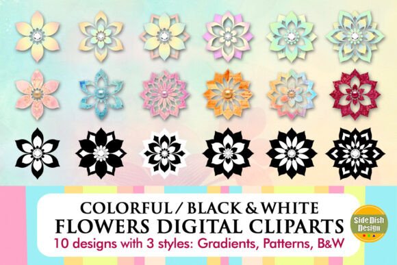 Download Colorful/B&amp;W Flowers Digital Cliparts - Art Collection