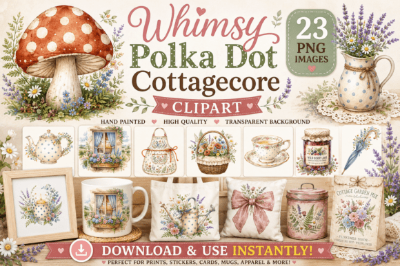 Download Whimsy Polka Dot Cottagecore Clipart - Art Collection