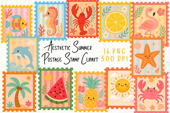 Download Aesthetic Summer Postage Stamp Clipart - Art Collection