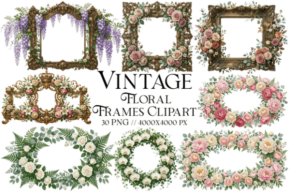 Download Vintage Floral Frames Clipart Bundle - Art Collection