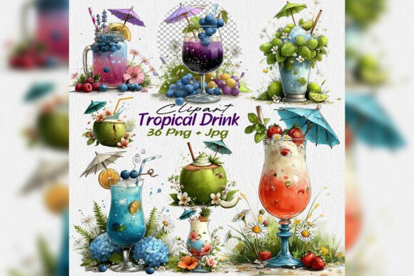 Download Whimsical Tropical Drink Clipart Set - Tropical Collection