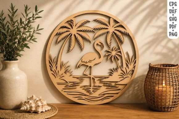 Download Flamingo Tropical Wooden Wall Art SVG - Tropical Collection
