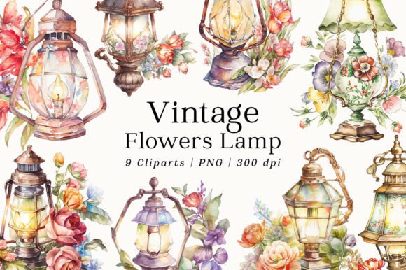 Download Vintage Flowers Lamp Watercolor Clipart - Art Collection